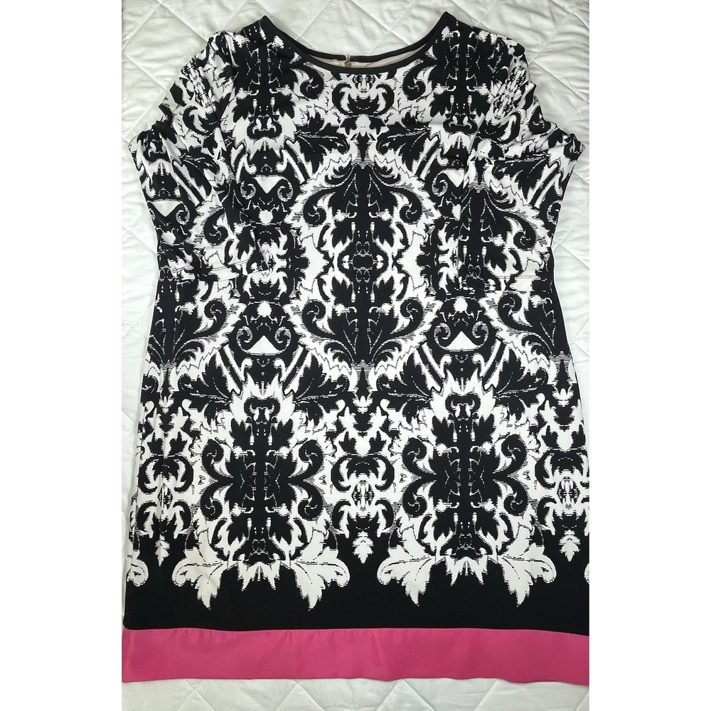 Eliza J Womens 20W Black White Baroque Print Shift Dress Pink Color Block Hem